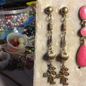 CARS on dangle earrings… gold metal ... old model cars